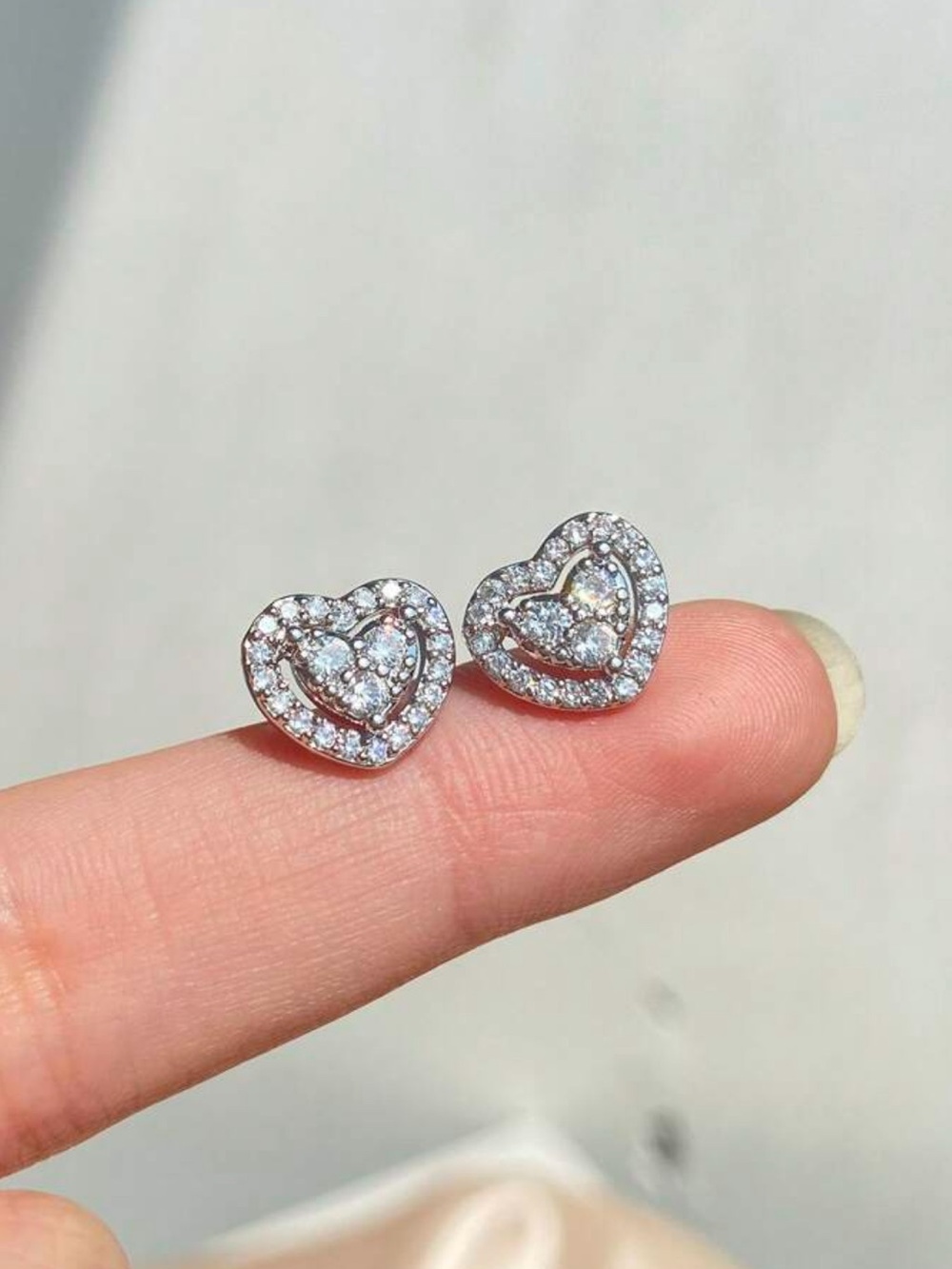 Macy's Silver Heart Pavé Crystal Stud Earrings